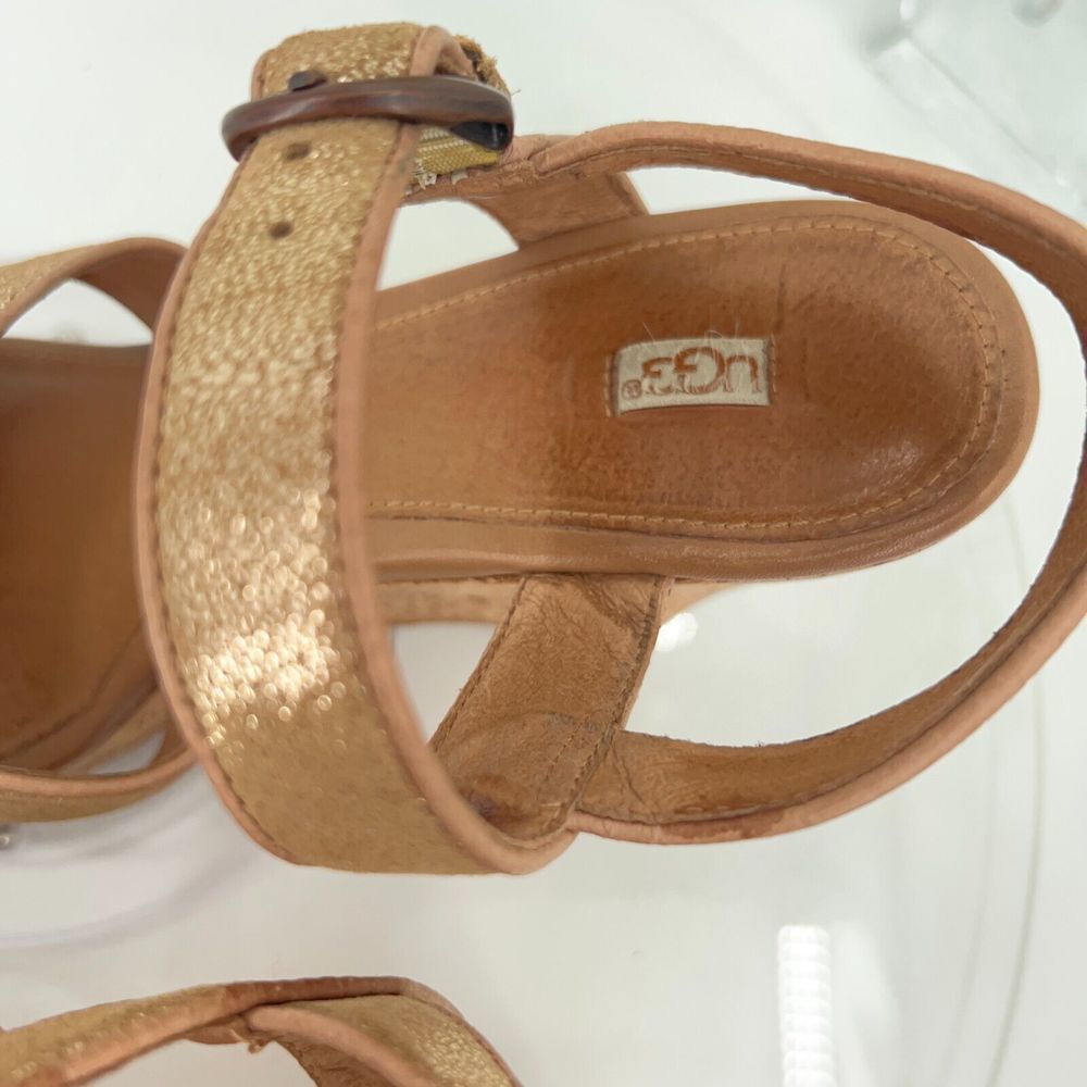 UGG Womens Size 8.5 Jazmine Wedge Metallic Gold Cork Sandals Shoes Platform - Picture 12 of 15